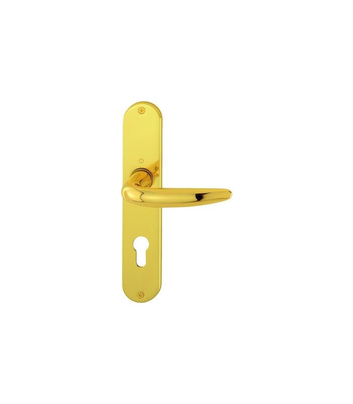 HOPPE Drückergarnitur Atlanta M1530/302, Langschild, oval, Profilzylinder gelocht, Entfernung 72mm, Vierkant 8mm, Türstärke 37 - 47mm, Befestigungstechnik ohne Stütznocken, gelb, messing poliert