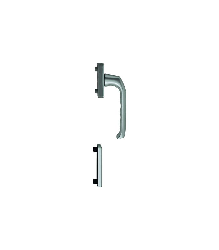 Fenstertür- Halbgarnitur, Profilzylinder gelocht, London 013/U34/51PNS, Nockendurchmesser 10, Aluminium stahlfarbig