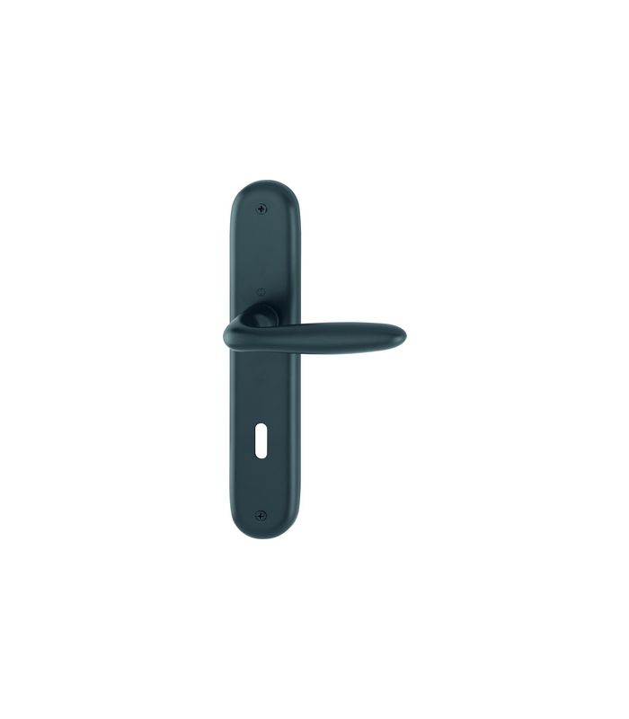 HOPPE Drückergarnitur Verona 1510/273P, Langschild, oval, Buntbart gelocht, Entfernung 72mm, Vierkant 8mm, Türstärke 35 - 45mm, Befestigungstechnik ohne Stütznocken, schwarz, schwarz matt
