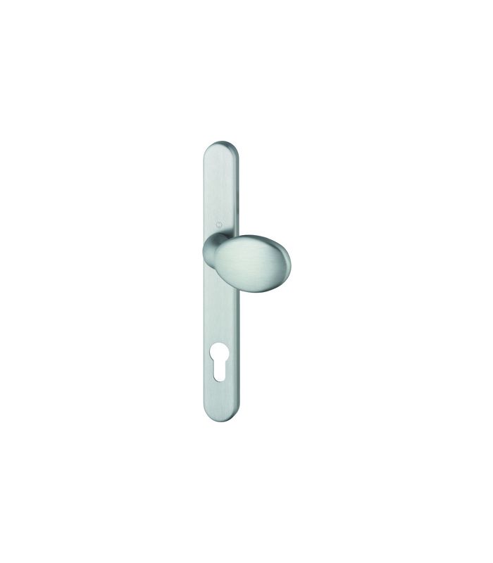 HOPPE Halbgarnitur 76G/3347N, Langschild, oval, Profilzylinder gelocht, Entfernung 92mm, Vierkant 8mm, Türstärke 72 - 82mm, Befestigungstechnik mit Stütznocken, grau, edelstahloptik matt, eloxiert
