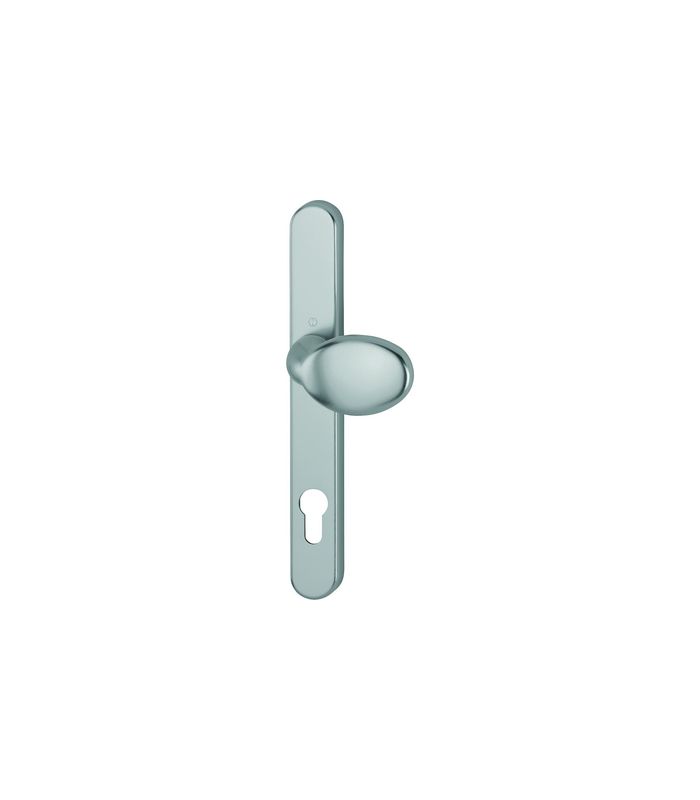 HOPPE Halbgarnitur 76G/3347N, Langschild, oval, Profilzylinder gelocht, Entfernung 92mm, Vierkant 8mm, Türstärke 72 - 82mm, Befestigungstechnik mit Stütznocken, grau, stahlfarbig, eloxiert