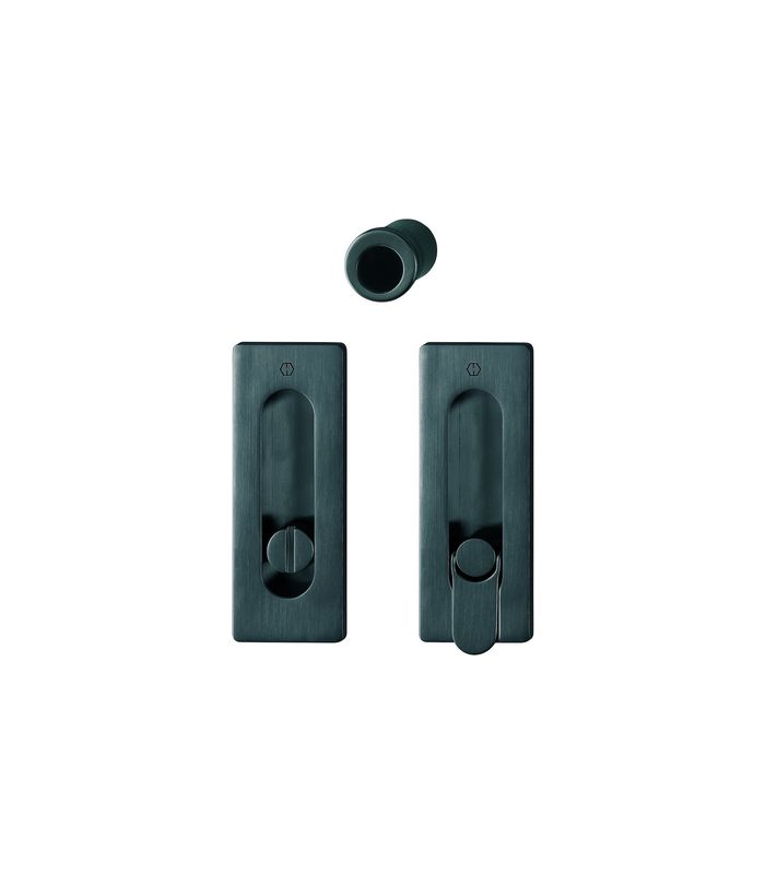 HOPPE Muschelgriff Set 7 M464,116x44, WC Schlitzkopf, 8mm, schwarz satiniert-Resista®, Türstärke 33 - 48mm