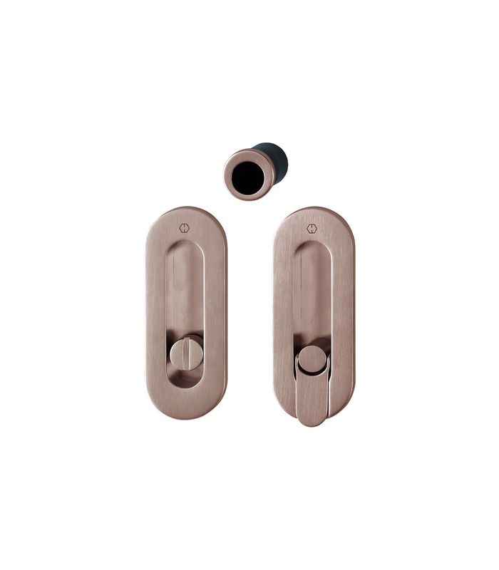 HOPPE Muschelgriff Set 7 M472,116x44, WC Schlitzkopf, 8mm, kupferfarben satiniert-Resista®, Türstärke 33 - 48mm