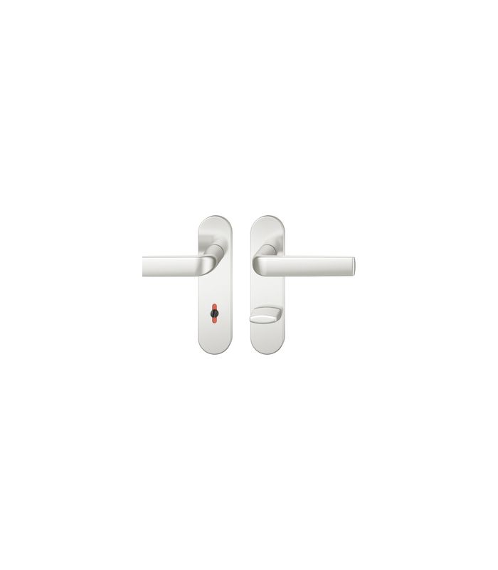 FSB Drückergarnitur 12 1267, Kurzschild, oval, WC Schauscheibe/Schlitzkopf, Entfernung 78mm, Vierkant 8mm, Riegel-Vierkant 8mm, Türstärke 39 - 58mm, Befestigungstechnik mit Stütznocken, silber, naturfarben, eloxiert