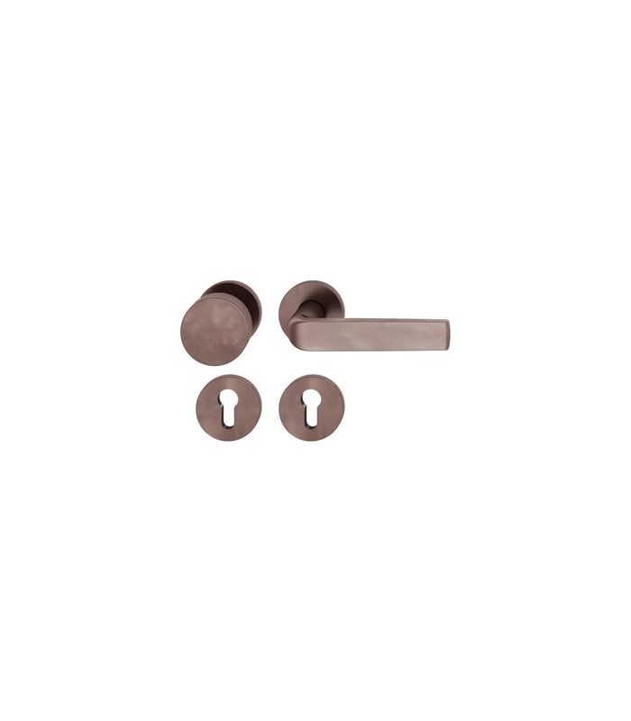 FSB Wechselgarnitur 76 1267, Rosette, rund, Profilzylinder gelocht, Vierkant 9mm, DIN Rechts, TS 39 - 48mm, mit Stütznocken, braun, dunkelbronze patiniert gewachst