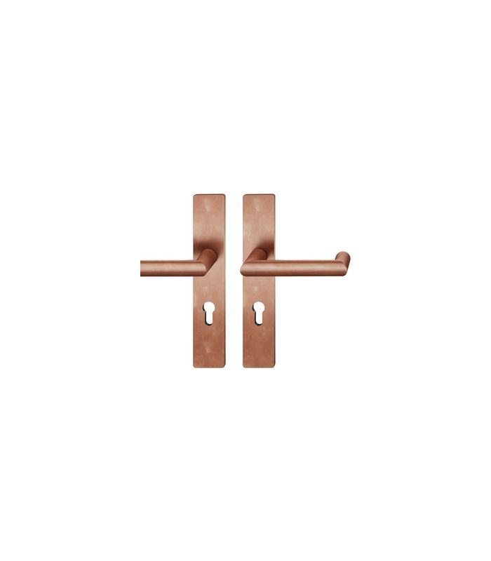 FSB Drückergarnitur 79 1016, Langschild, eckig, Profilzylinder gelocht, Entfernung 72mm, Vierkant 9mm, Türstärke 39 - 48mm, Befestigungstechnik mit Stütznocken, braun, hellbronze, patiniert gewachst