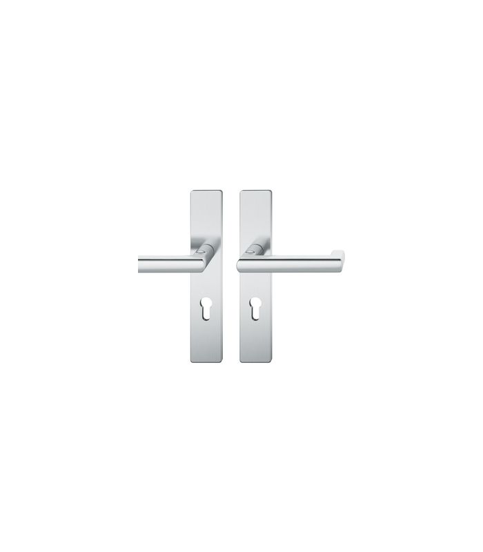 FSB Drückergarnitur 79 1031, Langschild, eckig, Profilzylinder gelocht, Entfernung 72mm, Vierkant 9mm, Türstärke 39 - 48mm, Befestigungstechnik mit Stütznocken, grau, edelstahl, fein matt