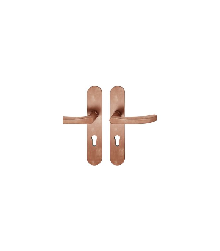 FSB Drückergarnitur 79 1043, Langschild, oval, Profilzylinder gelocht, Entfernung 72mm, Vierkant 9mm, Türstärke 39 - 48mm, Befestigungstechnik mit Stütznocken, braun, hellbronze, patiniert gewachst