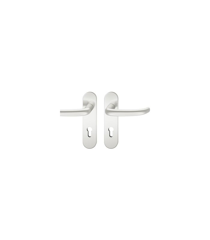 FSB Drückergarnitur 79 1053, Kurzschild, oval, Profilzylinder gelocht, Entfernung 72mm, Vierkant 9mm, Türstärke 39 - 48mm, Befestigungstechnik mit Stütznocken, silber, naturfarben, eloxiert
