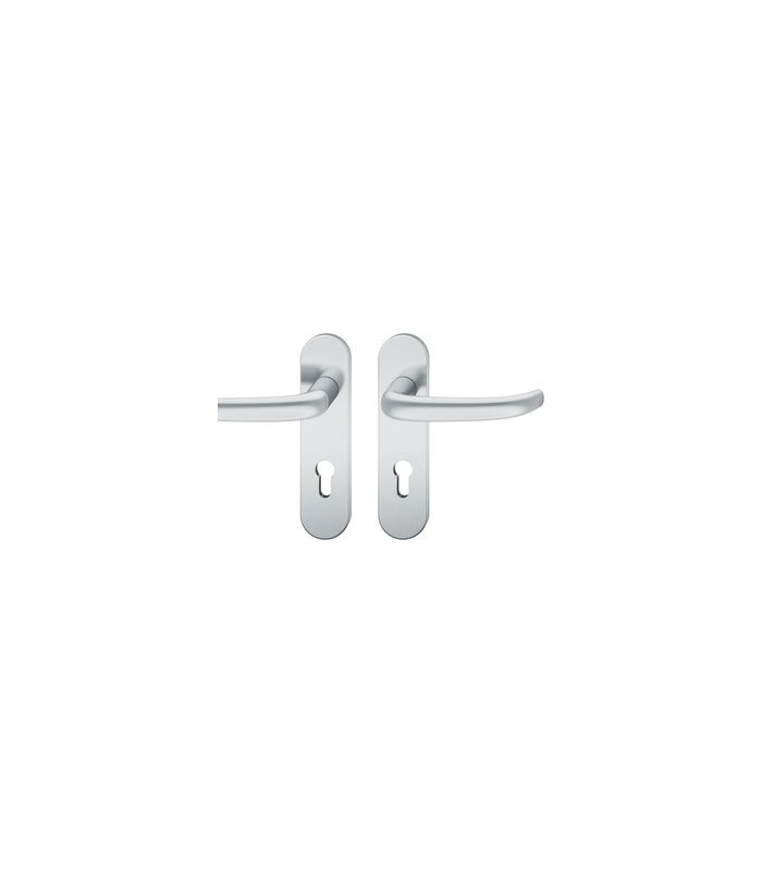 FSB Drückergarnitur 79 1053, Kurzschild, oval, Profilzylinder gelocht, Entfernung 72mm, Vierkant 9mm, Türstärke 39 - 48mm, Befestigungstechnik mit Stütznocken, grau, edelstahl, fein matt