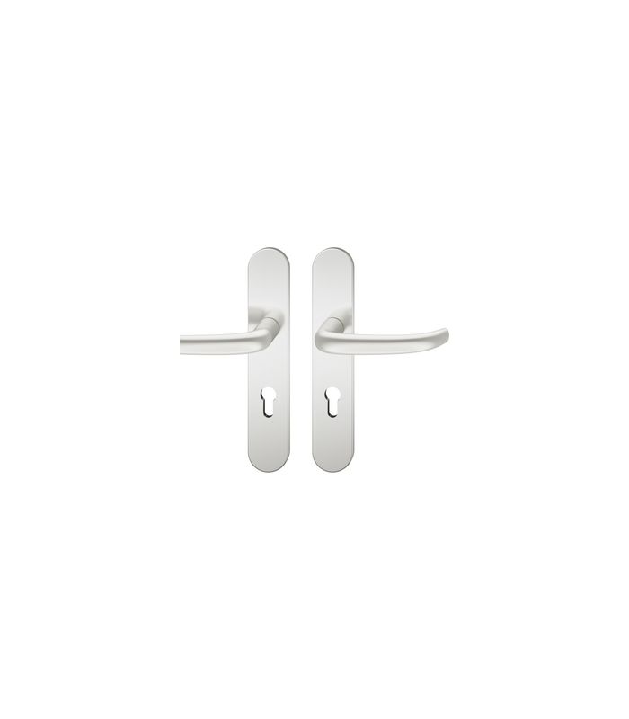 FSB Drückergarnitur 79 1053, Langschild, oval, Profilzylinder gelocht, Entfernung 72mm, Vierkant 9mm, Türstärke 39 - 48mm, Befestigungstechnik mit Stütznocken, silber, naturfarben, eloxiert