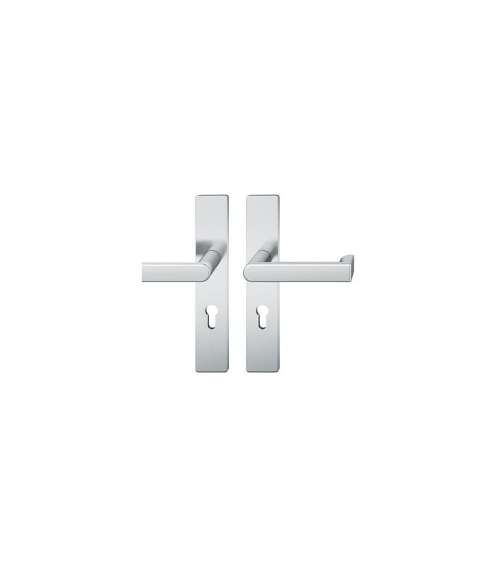 FSB Drückergarnitur 79 1245, Langschild, eckig, Profilzylinder gelocht, Entfernung 72mm, Vierkant 9mm, Türstärke 39 - 48mm, Befestigungstechnik mit Stütznocken, grau, edelstahl, fein matt