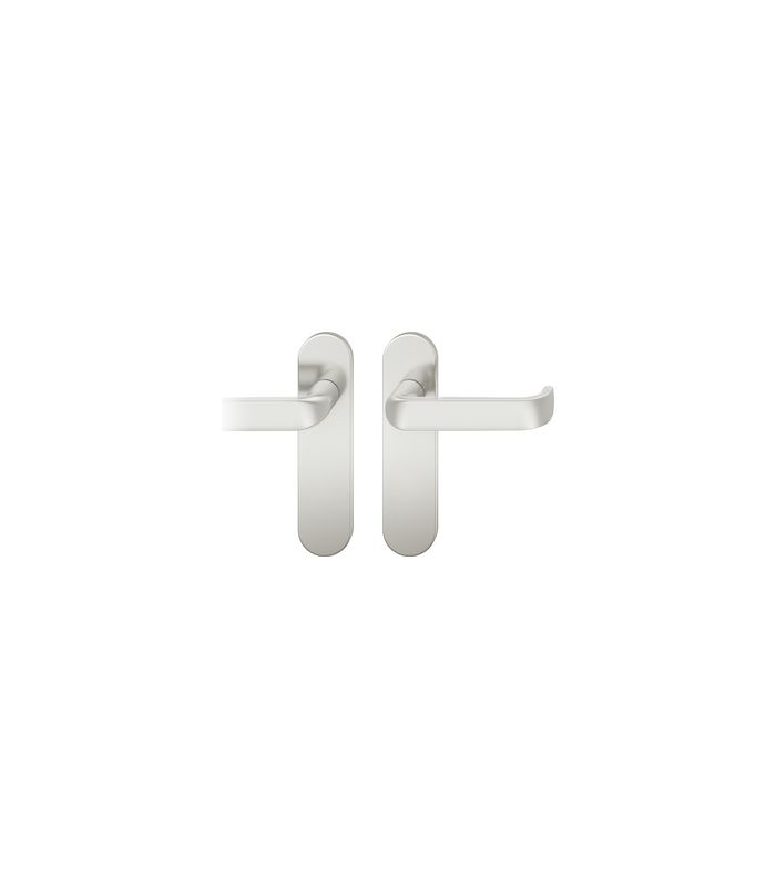 FSB Standflügelgarnitur 79 1268, Kurzschild, oval, ungelocht, Vierkant 9mm, Türstärke 39 - 48mm, Befestigungstechnik mit Stütznocken, silber, naturfarben, eloxiert
