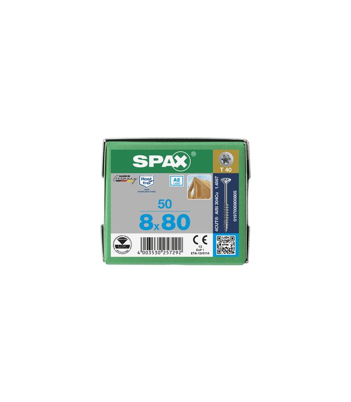 Universalschraube Senkkopf 8x80mm,Teilgw,Innensechsrund T40,ER A2