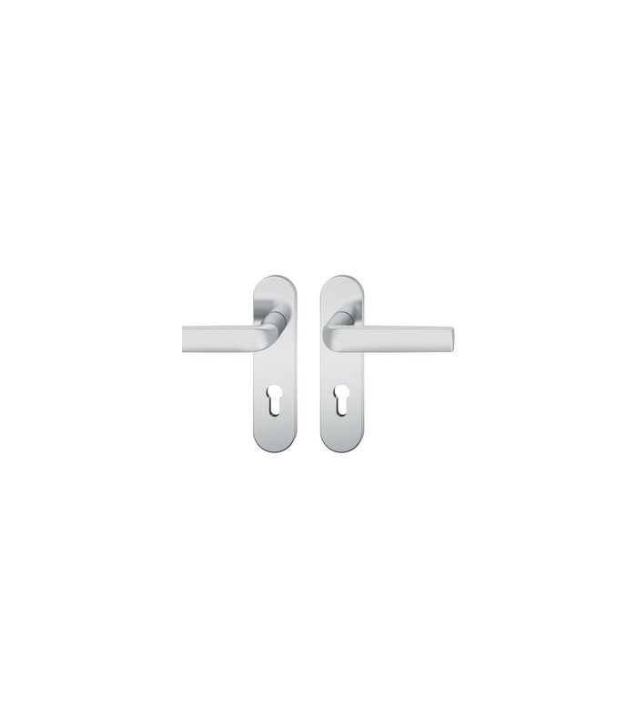FSB Drückergarnitur 12 1267, Kurzschild, oval, Profilzylinder gelocht, Entfernung 72mm, Vierkant 8mm, Türstärke 39 - 58mm, Befestigungstechnik mit Stütznocken, grau, edelstahl, fein matt