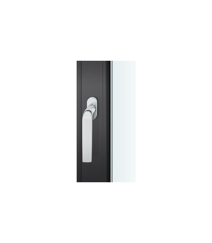 Drehkipp-Fenstergriff 34 1267, mit ovaler schmaler Rosette, Vierkant 7x 24-38, edelstahl fein matt
