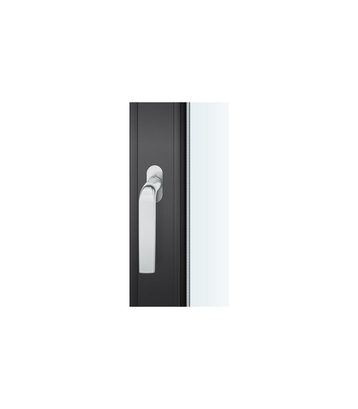 Drehkipp-Fenstergriff 34 1267, mit ovaler schmaler Rosette, Vierkant 7x 14-28, edelstahl fein matt