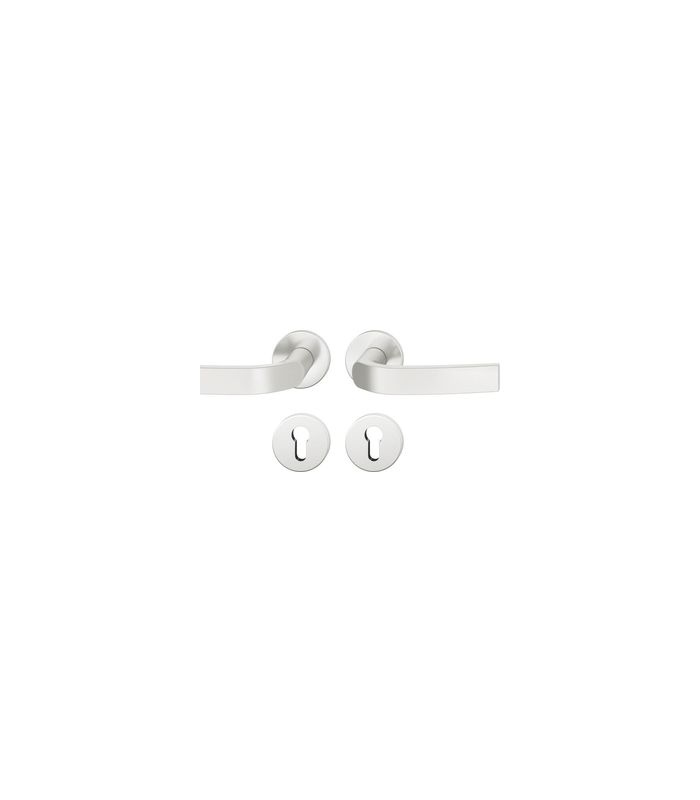 FSB Drückergarnitur 72 1271, Rosette, rund, Profilzylinder gelocht, Vierkant 8mm, DIN Links, TS 39 - 48mm, mit Stütznocken, silber, naturfarben eloxiert