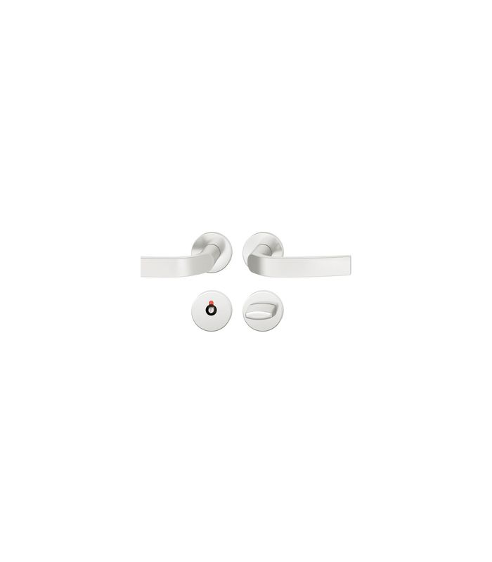 FSB Drückergarnitur 72 1271, Rosette, rund, WC Schauscheibe/Schlitzkopf, Vierkant 8mm, Riegel-Vierkant 8mm, DIN Links, TS 39 - 48mm, mit Stütznocken, silber, naturfarben eloxiert