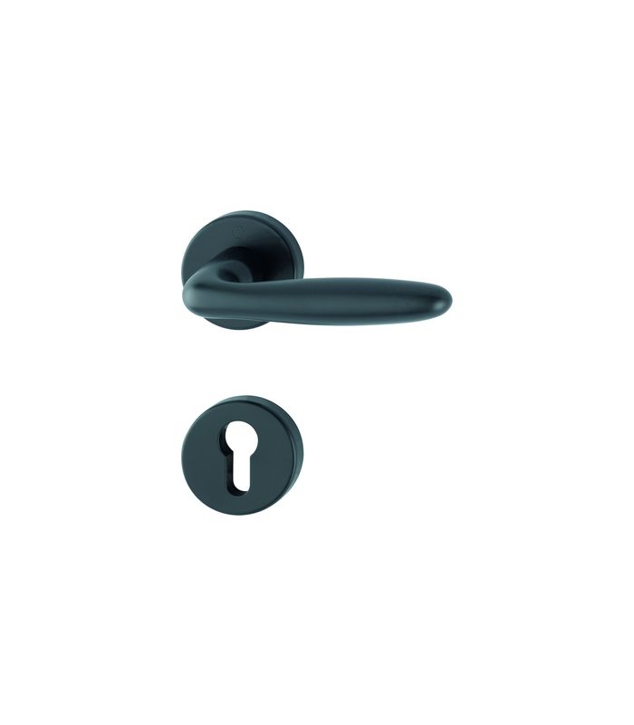 HOPPE Drückergarnitur Verona 1510/42KV/42KVS, Rosette, Profilzylinder gelocht, Vierkant 8mm, DIN Links-Rechts, TS 37 - 42mm, Befestigungstechnik mit Stütznocken, schwarz, schwarz matt, eloxiert