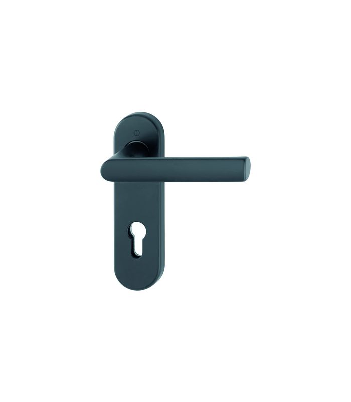 HOPPE Drückergarnitur Hamburg FS-1700/353KH, Kurzschild, oval, Profilzylinder gelocht, Entfernung 72mm, Vierkant 9mm, Türstärke 45 - 65mm, Befestigungstechnik mit Stütznocken, schwarz, schwarz matt