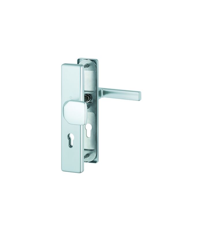 HOPPE Sicherheits-Wechselgarnitur Austin FS-61G/2221/2210/1769, Langschild eckig, 12mm, ES 1, ohne Zylinderabdeckung, Profilzylinder gelocht, Entfernung 72mm, Vierkant 9mm, Türstärke 42-47mm, naturfarben eloxiert