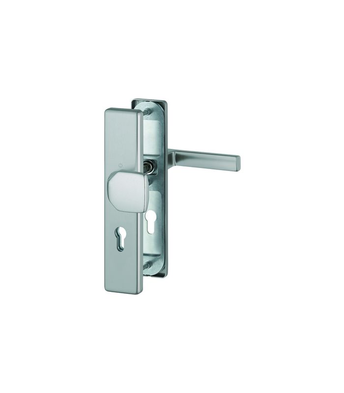 HOPPE Sicherheits-Wechselgarnitur Austin FS-61G/2221/2210/1769, Langschild eckig, 12mm, ES 1, ohne Zylinderabdeckung, Profilzylinder gelocht, Entfernung 72mm, Vierkant 9mm, Türstärke 42-47mm, stahlfarbig eloxiert