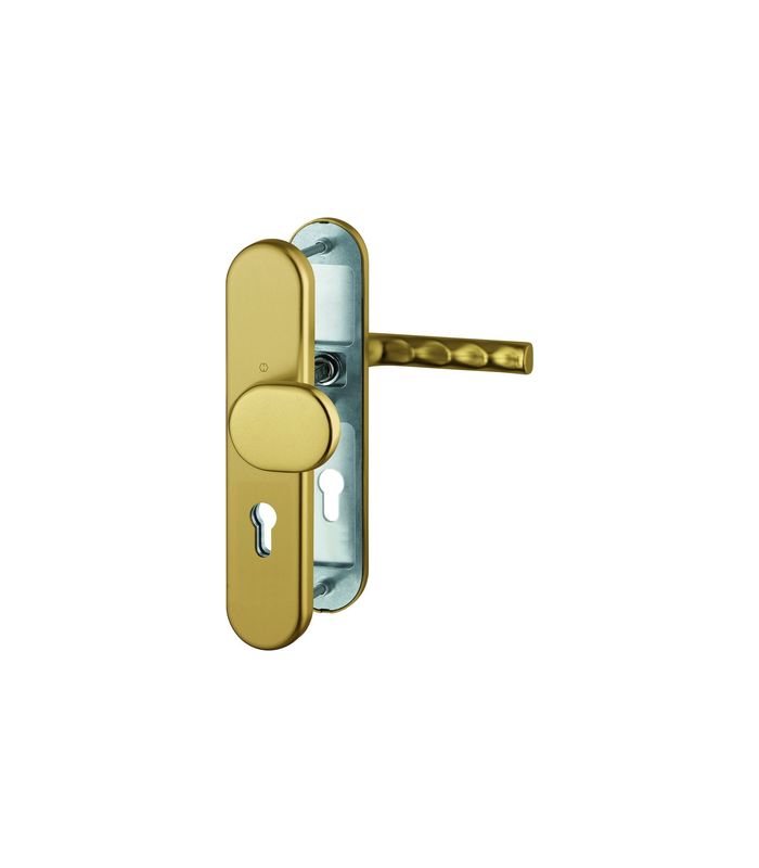 HOPPE Sicherheits-Wechselgarnitur Hamburg FS-86G/3331/3310/1700, Langschild oval, 12mm, ES 1, ohne Zylinderabdeckung, Profilzylinder gelocht, Entfernung 72mm, Vierkant 9mm, Türstärke 42-47mm, bronzefarben eloxiert