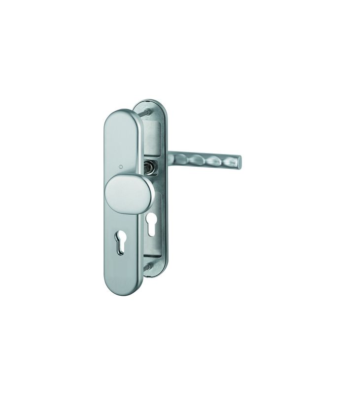 HOPPE Sicherheits-Wechselgarnitur Hamburg FS-86G/3331/3310/1700, Langschild oval, 12mm, ES 1, ohne Zylinderabdeckung, Profilzylinder gelocht, Entfernung 72mm, Vierkant 9mm, Türstärke 42-47mm, stahlfarbig eloxiert