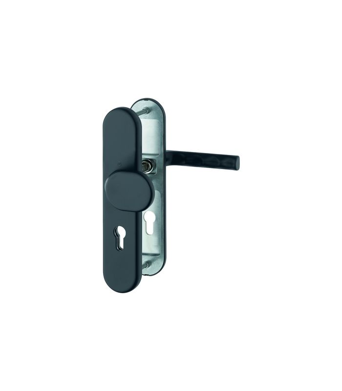 HOPPE Sicherheits-Wechselgarnitur Hamburg FS-86G/3331/3310/1700, Langschild oval, 12mm, ES 1, ohne Zylinderabdeckung, Profilzylinder gelocht, Entfernung 72mm, Vierkant 9mm, Türstärke 42-47mm, schwarz matt eloxiert
