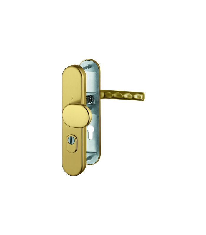 HOPPE Sicherheits-Wechselgarnitur Hamburg FS-86G/3332ZA/3310/1700, Langschild oval, 15mm, ES 1, mit Zylinderabdeckung, Profilzylinder gelocht, Entfernung 72mm, Vierkant 9mm, Türstärke 42-47mm, bronzefarben eloxiert
