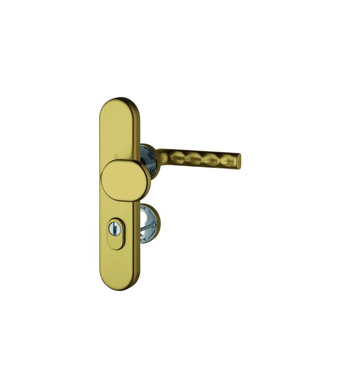 HOPPE Kombi-Schutzgarnitur Hamburg FS-86G/3332ZA/42H/42HS/1700, Langschild/Rosette, ES 1, mit Zylinderabdeckung, Profilzylinder gelocht, Entfernung 72mm, Vierkant 9mm, TS 42 - 47mm, braun, bronzefarben, eloxiert, Schildstärke 15mm