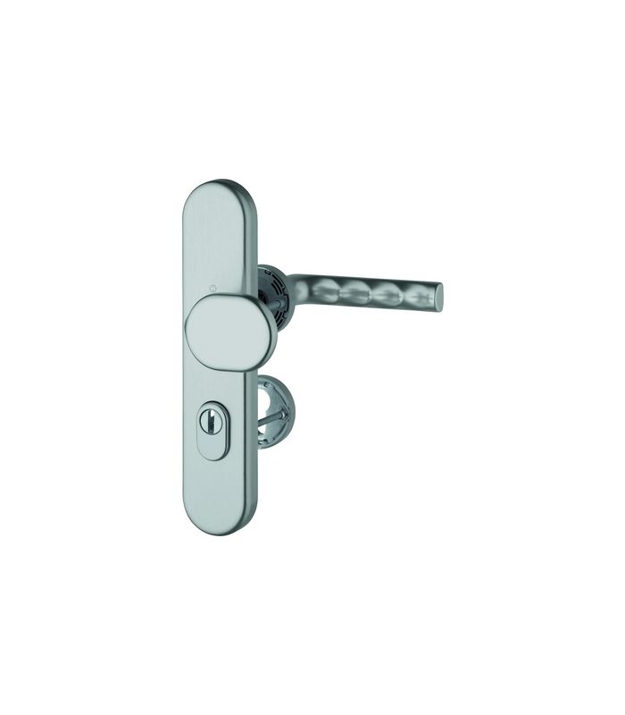 HOPPE Kombi-Schutzgarnitur Hamburg FS-86G/3332ZA/42H/42HS/1700, Langschild/Rosette, ES 1, mit Zylinderabdeckung, Profilzylinder gelocht, Entfernung 72mm, Vierkant 9mm, TS 42 - 47mm, grau, stahlfarben, eloxiert, Schildstärke 15mm