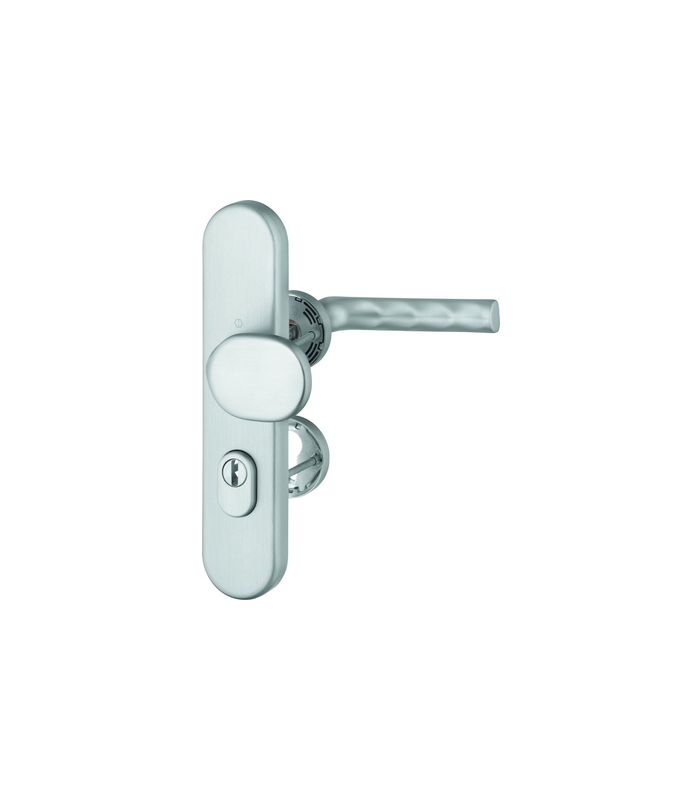 HOPPE Kombi-Schutzgarnitur Hamburg FS-86G/3332ZA/42H/42HS/1700, Langschild/Rosette, ES 1, mit Zylinderabdeckung, Profilzylinder gelocht, Entfernung 72mm, Vierkant 9mm, TS 42 - 47mm, grau, edelstahloptik matt, eloxiert, Schildstärke 15mm