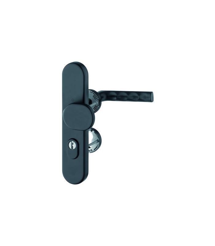 HOPPE Kombi-Schutzgarnitur Hamburg FS-86G/3332ZA/42H/42HS/1700, Langschild/Rosette, ES 1, mit Zylinderabdeckung, Profilzylinder gelocht, Entfernung 72mm, Vierkant 9mm, TS 42 - 47mm, schwarz, schwarz matt, eloxiert, Schildstärke 15mm