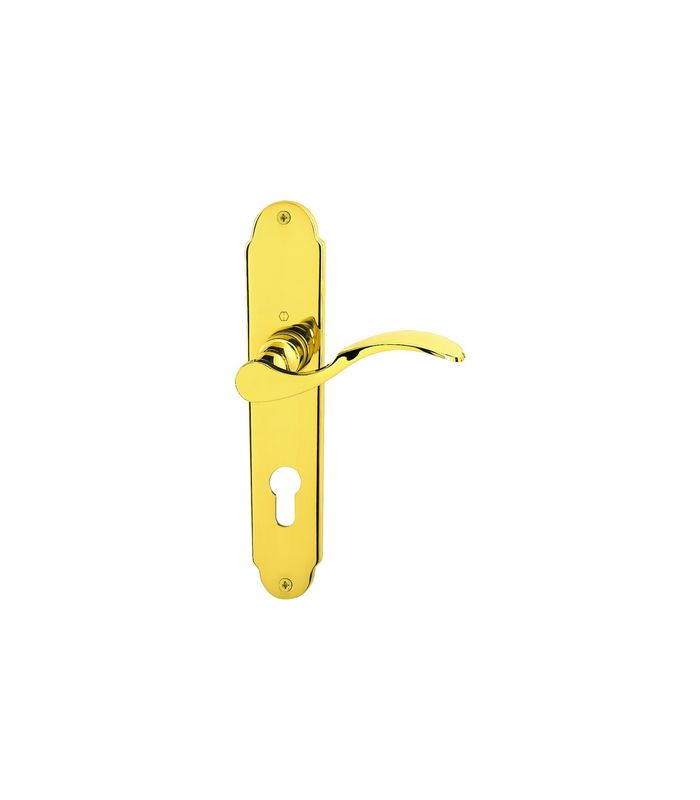 HOPPE Drückergarnitur Caracas M112SLN/2021, Langschild, konisch, Profilzylinder gelocht, Entfernung 72mm, Vierkant 8mm, Türstärke 30 - 47mm, Befestigungstechnik ohne Stütznocken, gelb, messing poliert, DIY, VE 8