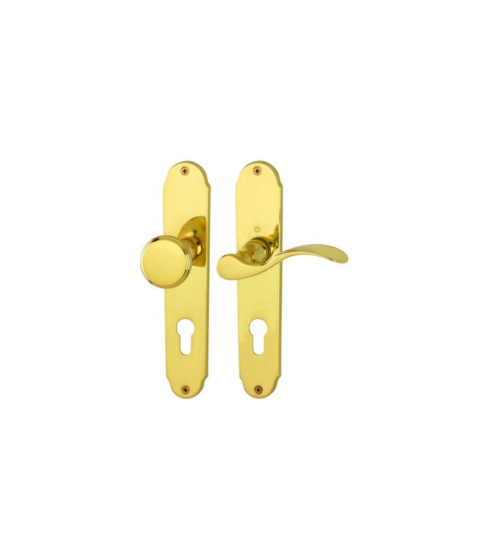 HOPPE Wechselgarnitur Caracas M40E/2021/112SLN, Langschild, konisch, Profilzylinder gelocht, Entfernung 72mm, Vierkant 8mm, DIN Links, Türstärke 37 - 47mm, Befestigungstechnik ohne Stütznocken, gelb, messing poliert, DIY, VE 8