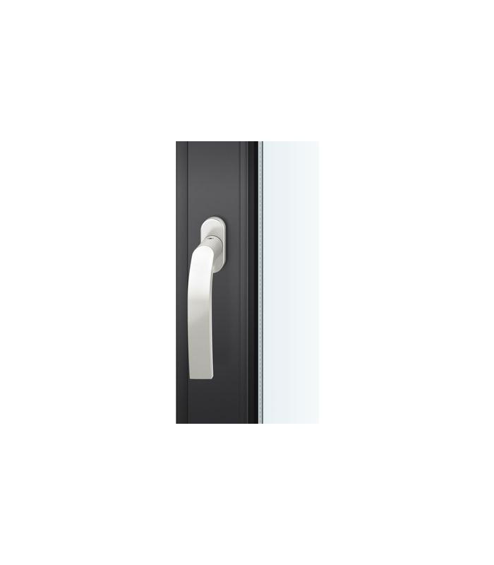 Drehkipp-Fenstergriff 34 1271, mit ovaler schmaler Rosette, Vierkant 7x 24-38, naturfarbig eloxiert
