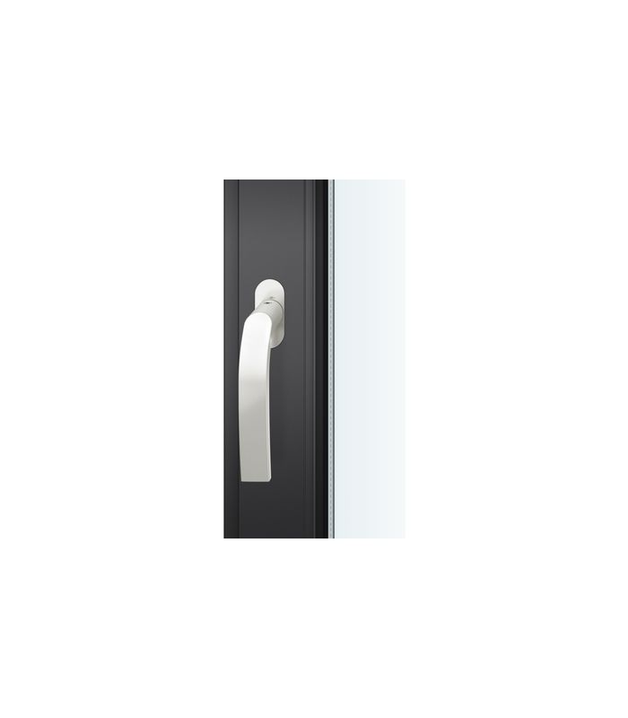 Drehkipp-Fenstergriff 34 1271, mit ovaler schmaler Rosette, Vierkant 7x 24-38, naturfarbig eloxiert