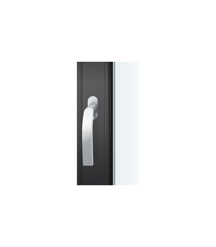 Drehkipp-Fenstergriff 34 1271, mit ovaler schmaler Rosette, Vierkant 7x 24-38, edelstahl fein matt