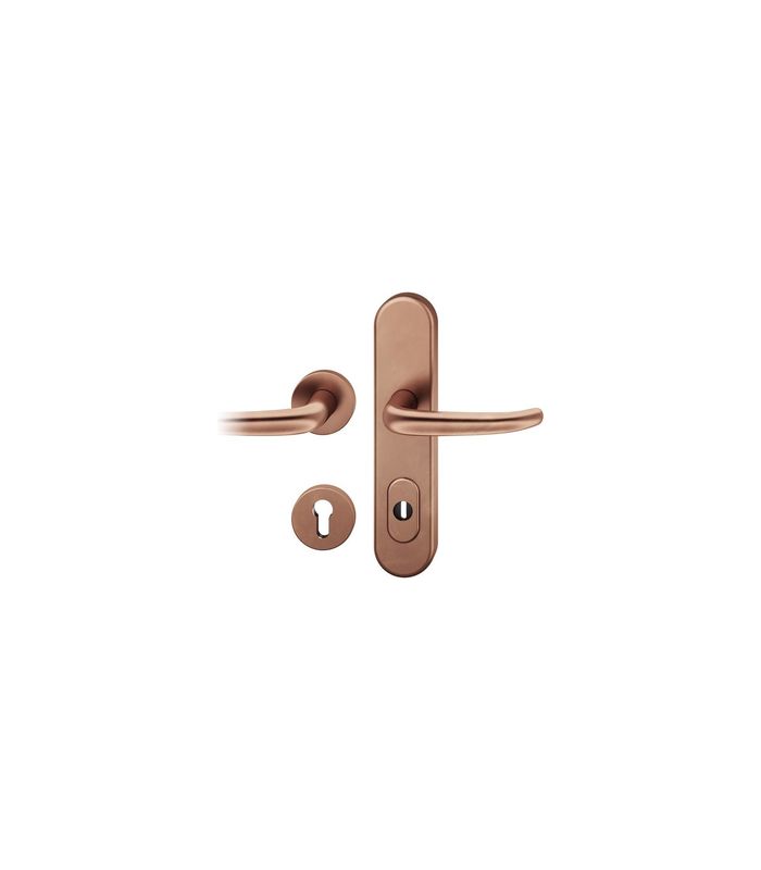 FSB Schutz-Kombi-Drückergarnitur 73 7375, Langschild/Rosette, 15mm, ES 1, mit Zylinderabdeckung, Profilzylinder gelocht, Entfernung 92mm, Vierkant 10mm, DIN Links, TS 67 - 69mm, braun, dunkelbronze, patiniert gewachst
