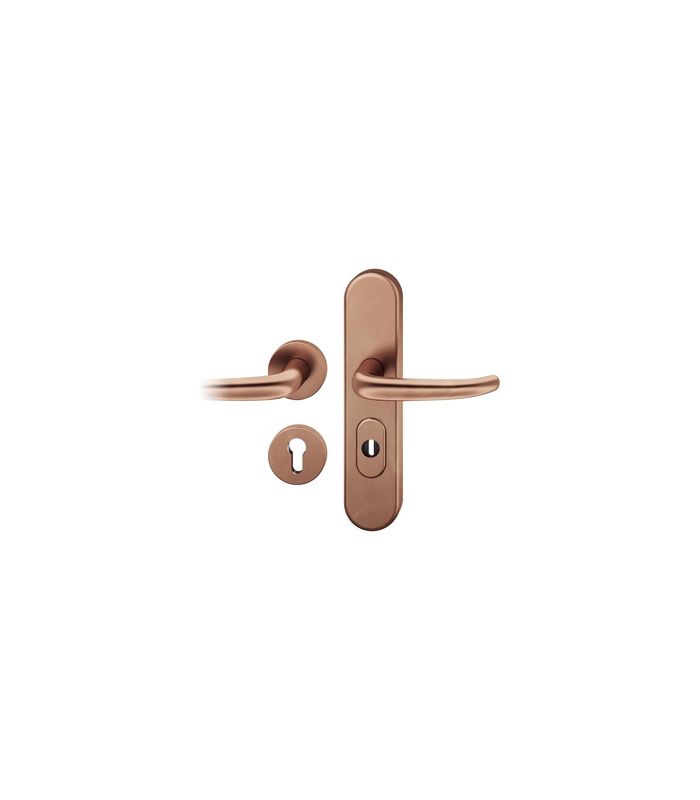 FSB Schutz-Kombi-Drückergarnitur 73 7575, Langschild/Rosette, 15mm, ES 1, mit Zylinderabdeckung, Profilzylinder gelocht, Entfernung 72mm, Vierkant 9mm, DIN Rechts, TS 53 - 57mm, braun, dunkelbronze, patiniert gewachst