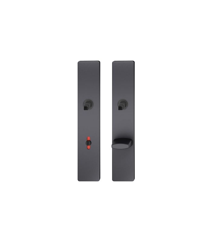 FSB Langschildpaar ASL® 12 1410, außen/innen, eckig, mit Stütznocken, WC Schauscheibe/Schlitzkopf, Entfernung 78mm, schwarz, gestrahlt