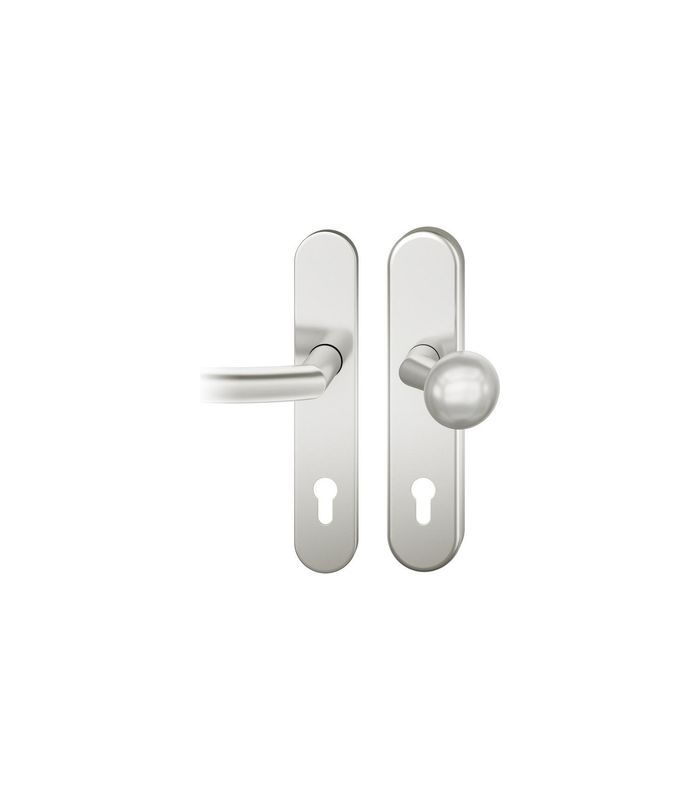 FSB Sicherheits-Wechselgarnitur 73 7378, Langschild oval, 15mm, ES 1, ohne Zylinderabdeckung, Profilzylinder gelocht, Entfernung 92mm, Vierkant 10mm, Türstärke 67-69mm, naturfarben eloxiert