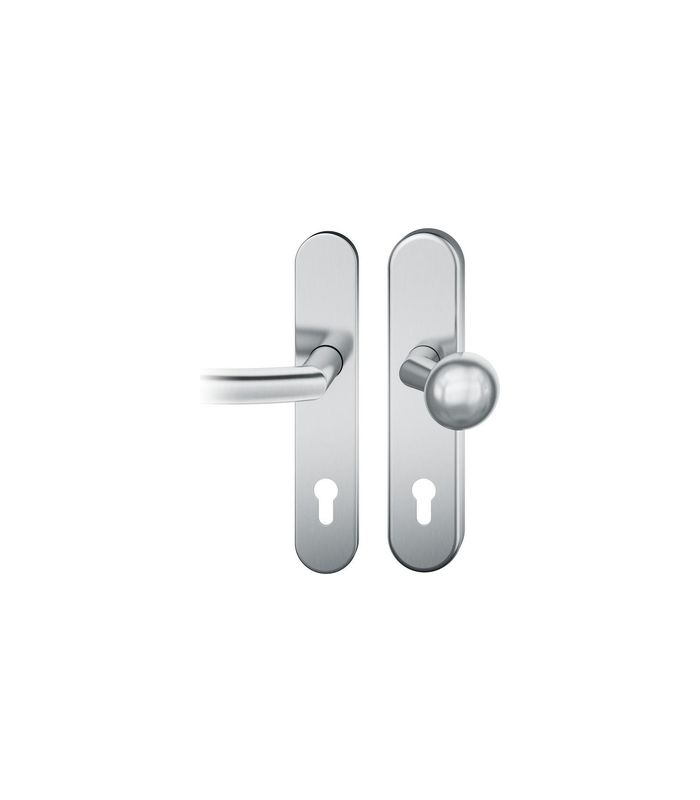 FSB Sicherheits-Wechselgarnitur 73 7378, Langschild oval, 15mm, ES 1, ohne Zylinderabdeckung, Profilzylinder gelocht, Entfernung 92mm, Vierkant 10mm, Türstärke 67-69mm, edelstahl fein matt