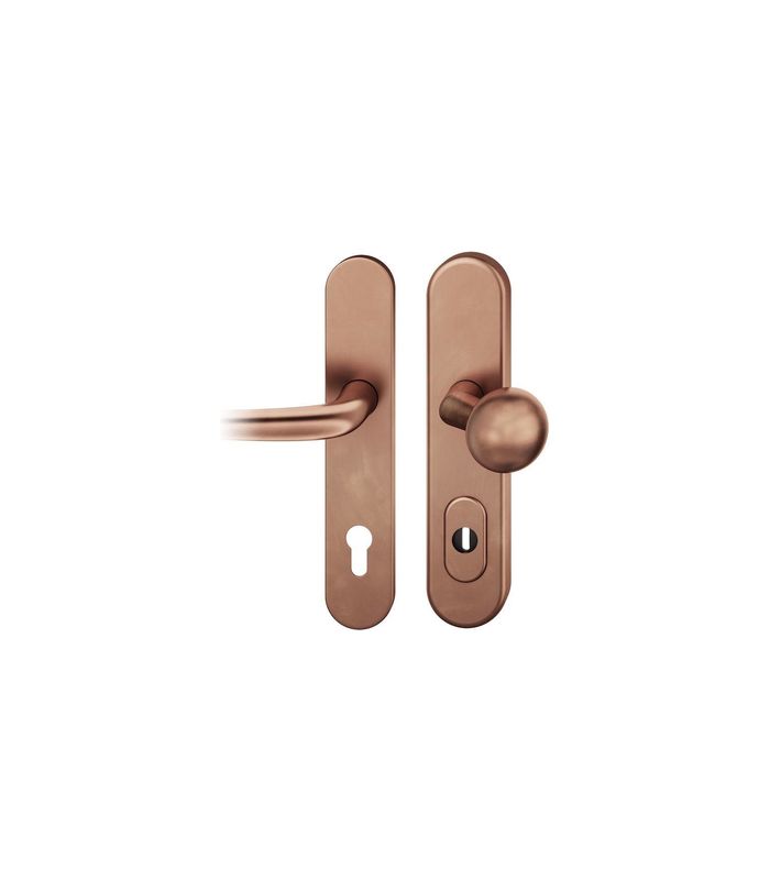 FSB Sicherheits-Wechselgarnitur 73 7378, Langschild oval, 15mm, ES 1, mit Zylinderabdeckung, Profilzylinder gelocht, Entfernung 92mm, Vierkant 10mm, Türstärke 67-69mm, hellbronze patiniert gewachst