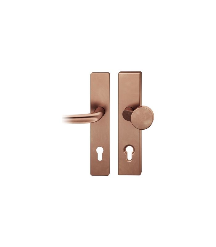 FSB Sicherheits-Wechselgarnitur 73 7379, Langschild eckig, 11mm, ES 1, ohne Zylinderabdeckung, Profilzylinder gelocht, Entfernung 92mm, Vierkant 10mm, Türstärke 67-69mm, hellbronze patiniert gewachst