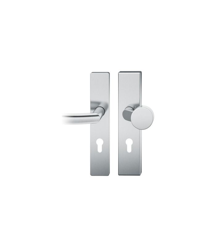 FSB Sicherheits-Wechselgarnitur 73 7379, Langschild eckig, 15mm, ES 1, ohne Zylinderabdeckung, Profilzylinder gelocht, Entfernung 72mm, Vierkant 8mm, Türstärke 40-42mm, edelstahl fein matt