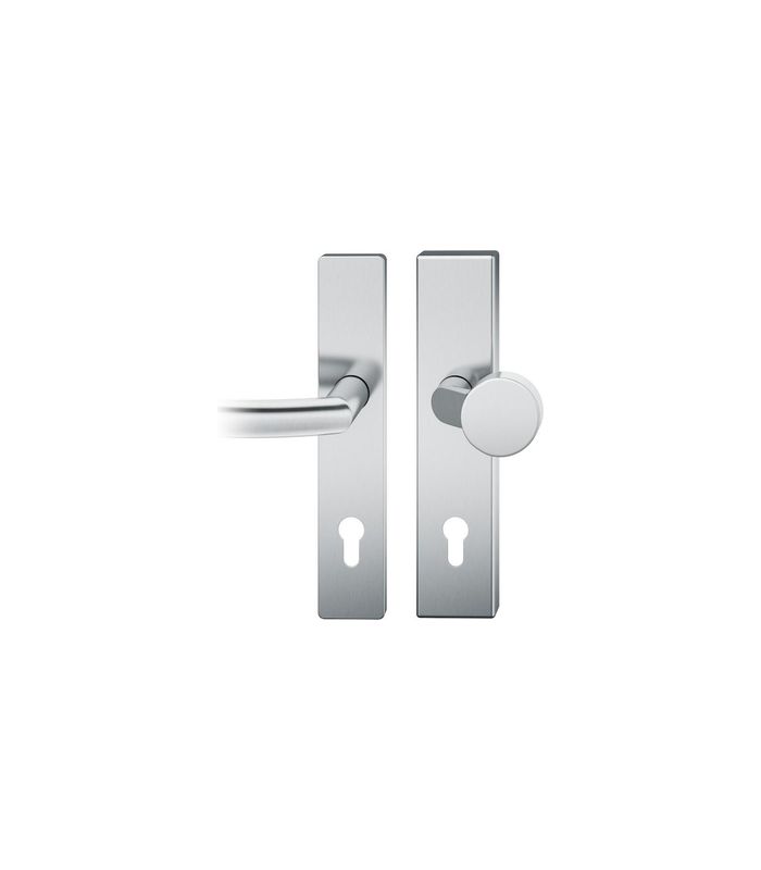 FSB Sicherheits-Wechselgarnitur 73 7379, Langschild eckig, 15mm, ES 1, ohne Zylinderabdeckung, Profilzylinder gelocht, Entfernung 92mm, Vierkant 10mm, Türstärke 67-69mm, edelstahl fein matt