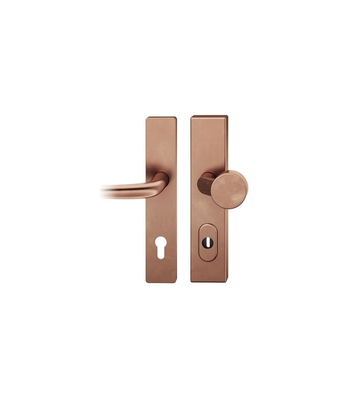 FSB Sicherheits-Wechselgarnitur 73 7379, Langschild eckig, 15mm, ES 1, mit Zylinderabdeckung, Profilzylinder gelocht, Entfernung 92mm, Vierkant 10mm, Türstärke 67-69mm, hellbronze patiniert gewachst
